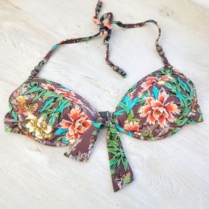 💕 2Chillies Brown Floral Print Swimming Top Women's Size 8